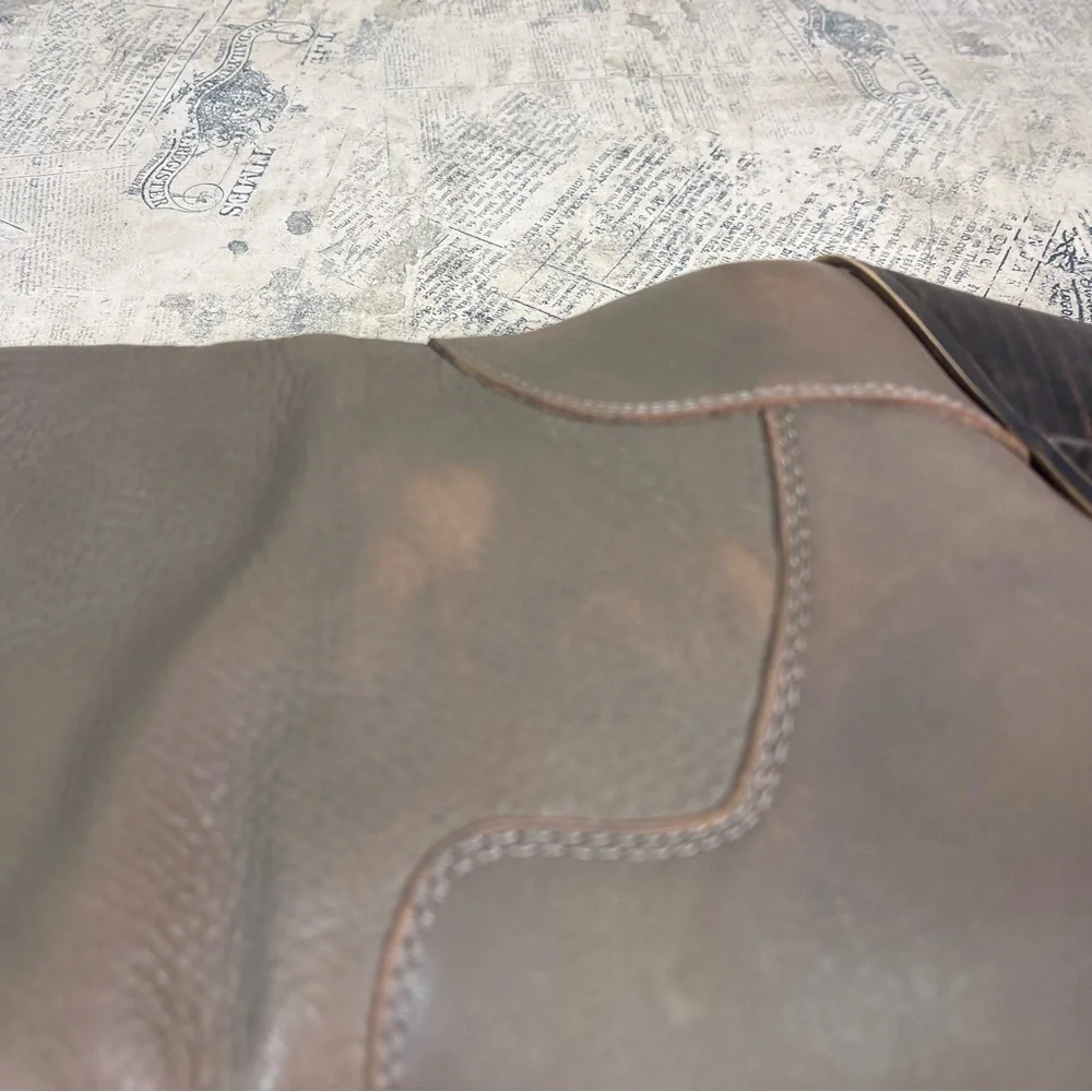 Lucky Brand Embrleigh Taupe Gray Leather Mid Calf Slouch Boots Western